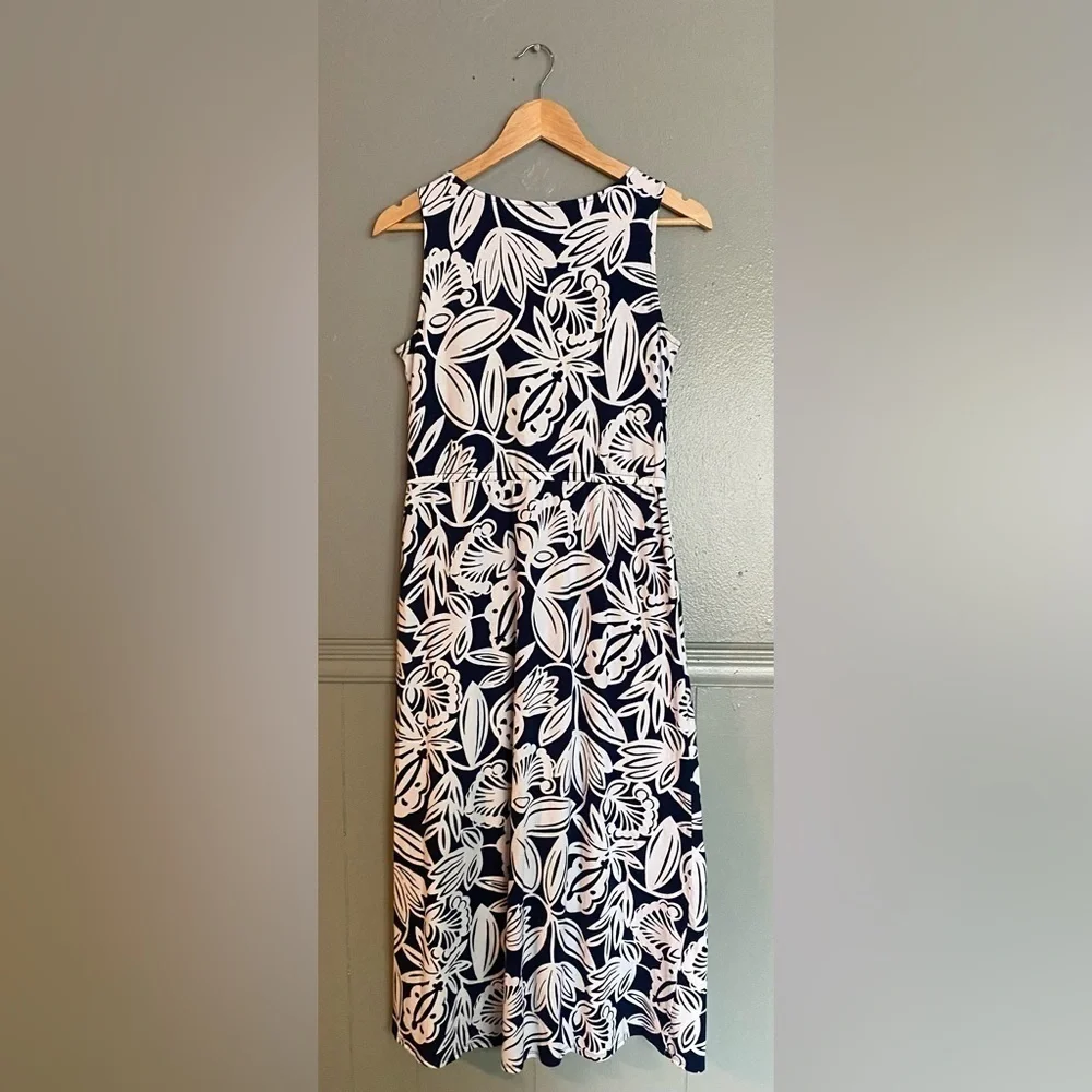 Talbots Dress Womens Size Medium Petite Navy & White V-Neck Faux Wrap Dress - Picture 6 of 12